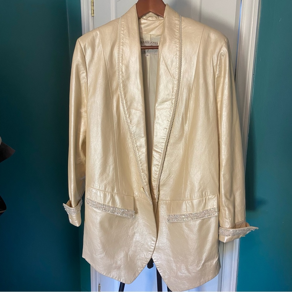 Extremely Rare Item Vintage Leather Pant Suit with Pearl and Sequin Details